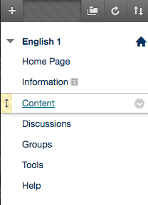Screenshot showing drop down under course highlighting content tab